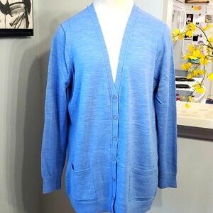 Lands End, beautiful shade‎ of blue grannycore cardigan sweater large.